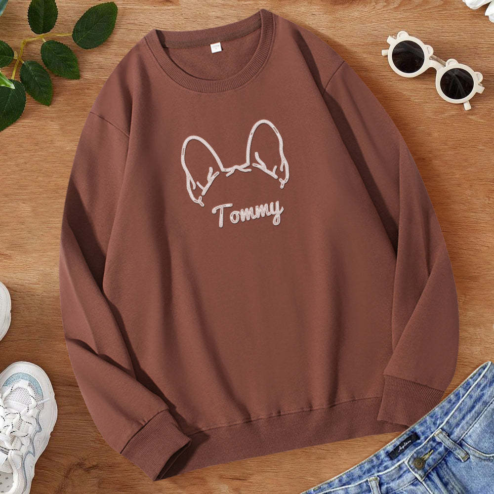 Personalized Dog Ears Sweatshirt with Name Custom Embroider Hoodie Gift for Dog Lover	 - FaceSocksUSA