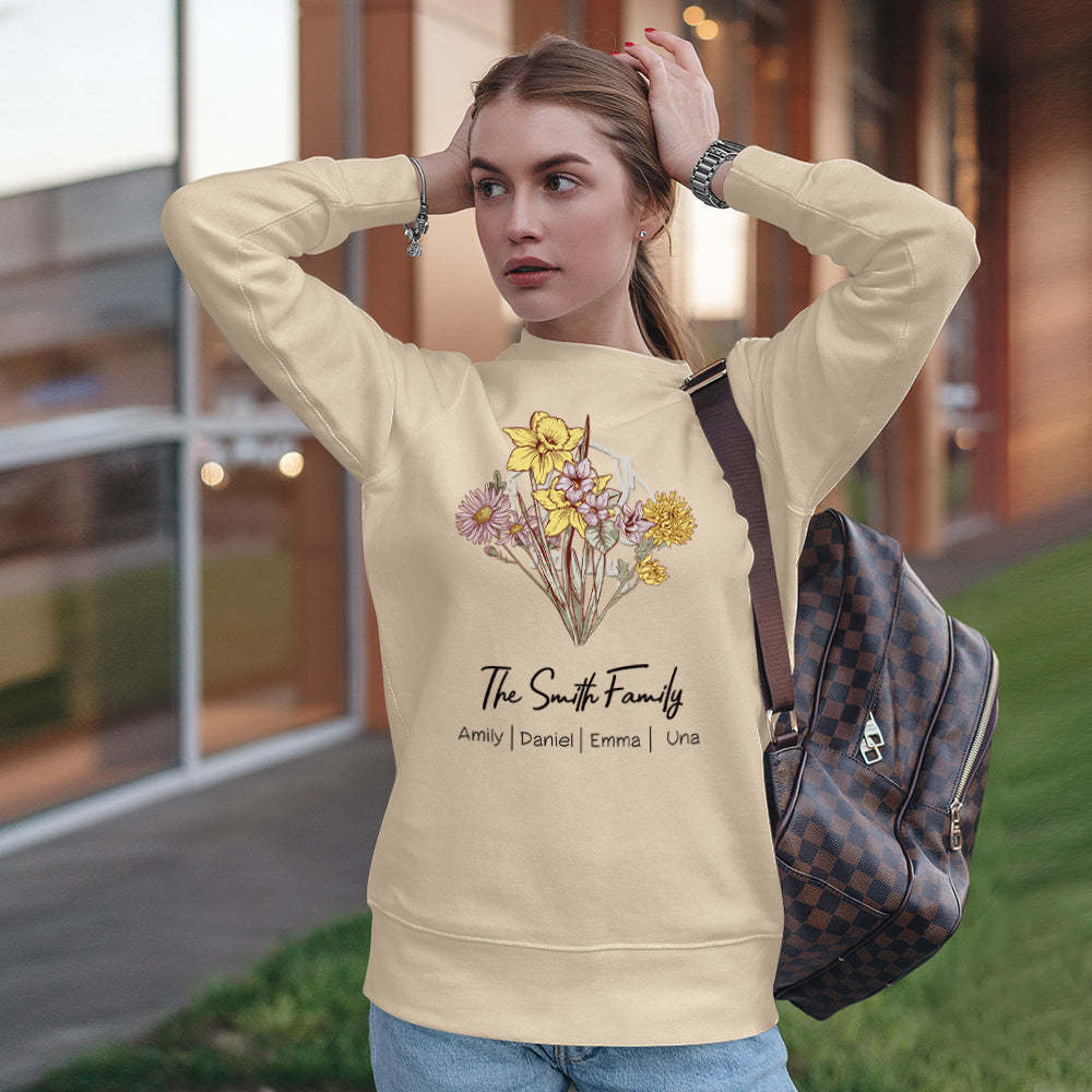 Personalized Birth Flower Bouquet Sweatshirt Custom Birth Flower Hoodie Gifts for Her	 - FaceSocksUSA