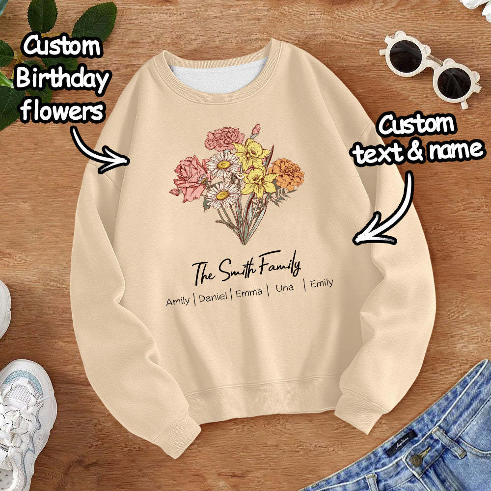 Personalized Birth Flower Bouquet Sweatshirt Custom Birth Flower Hoodie Gifts for Her	 - FaceSocksUSA