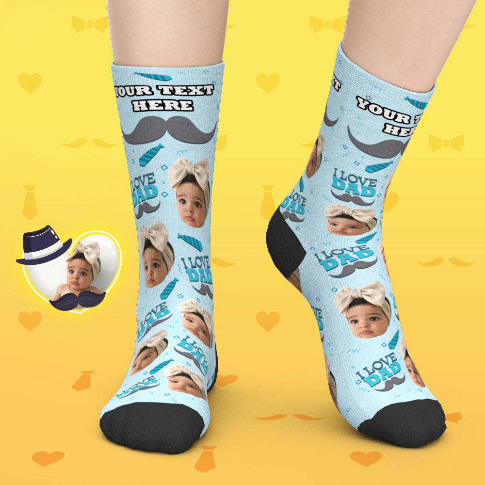 Custom Face Socks Add Pictures and Name I Love Dad Socks - FaceSocksUSA
