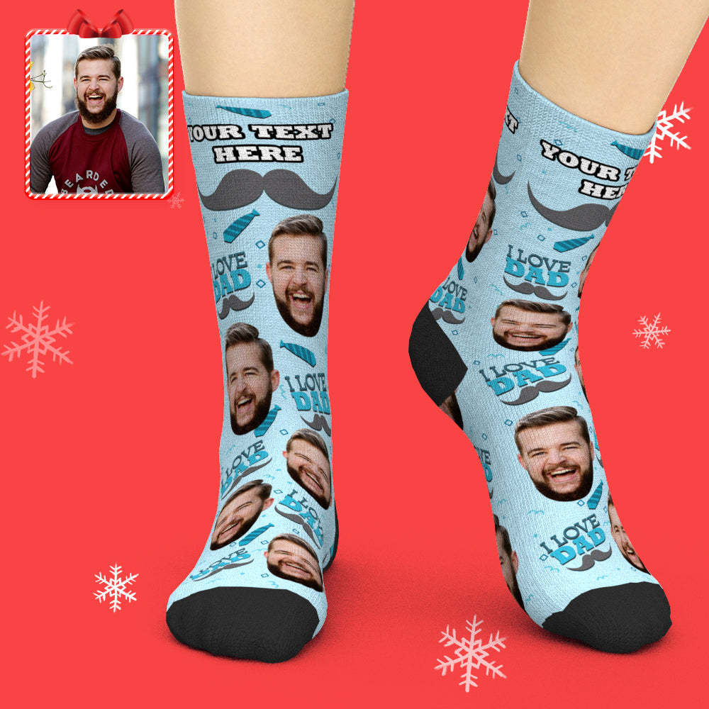 Custom Face Socks Add Pictures and Name I Love Dad Socks - FaceSocksUSA
