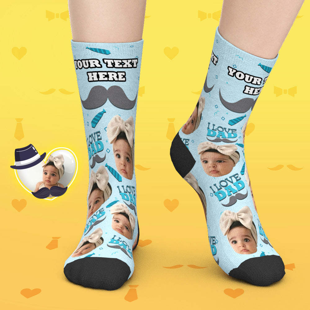 Custom Face Socks Add Pictures and Name I Love Dad Socks - FaceSocksUSA