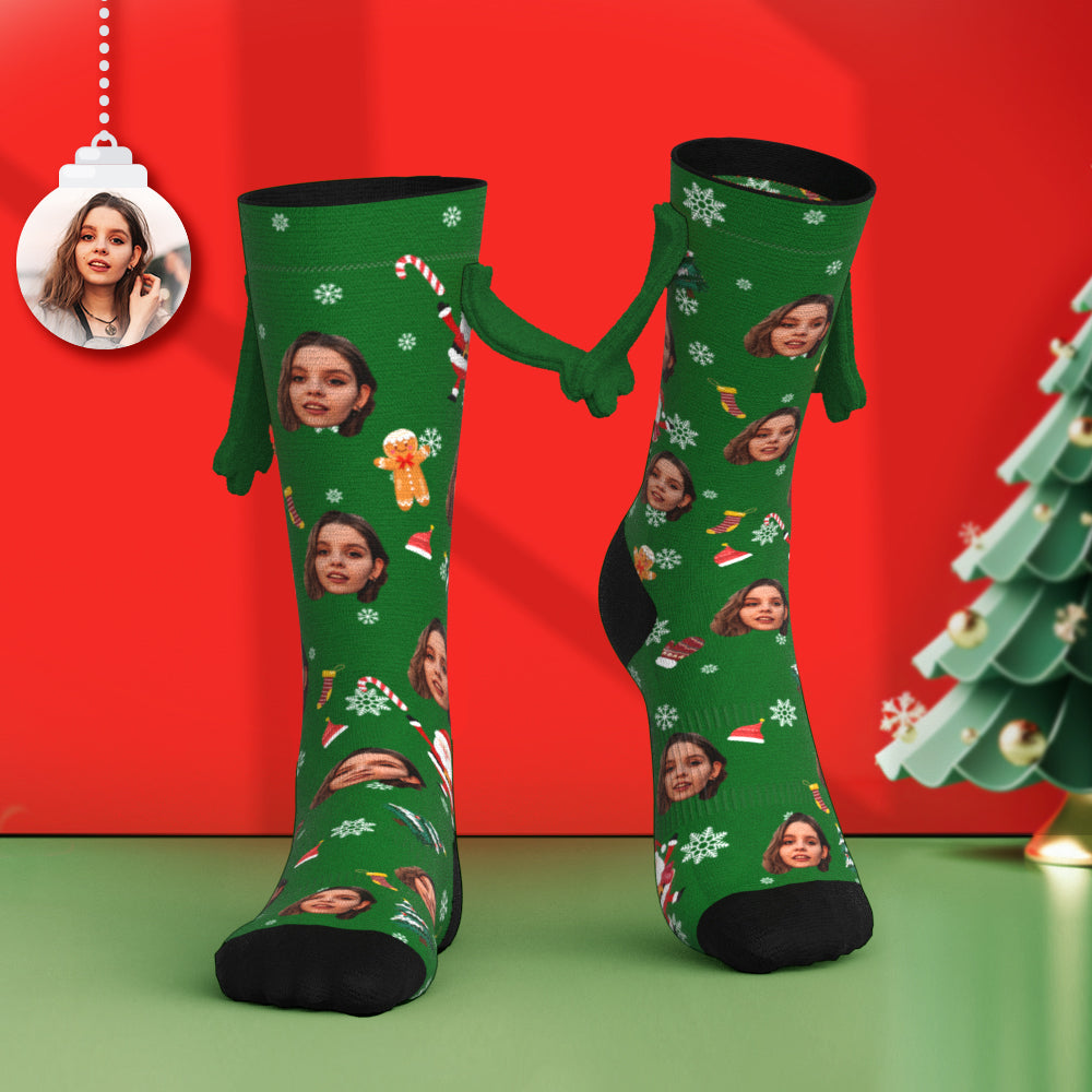 Custom Face Socks Funny Doll Mid Tube Socks Magnetic Holding Hands Socks Christmas Gifts