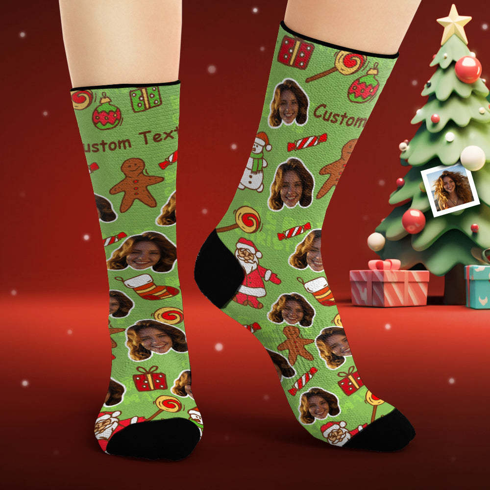 Custom Face Socks Personalized Photo Green Socks Christmas Gifts - FaceSocksUsa