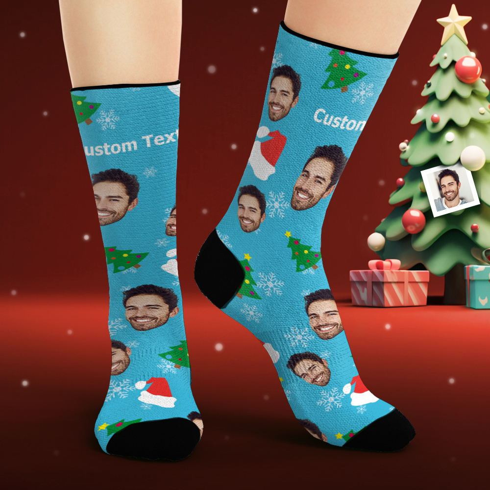 Custom Face Socks Personalized Photo Socks Christmas Trees and Santa Hats Christmas Gifts - FaceSocksUsa