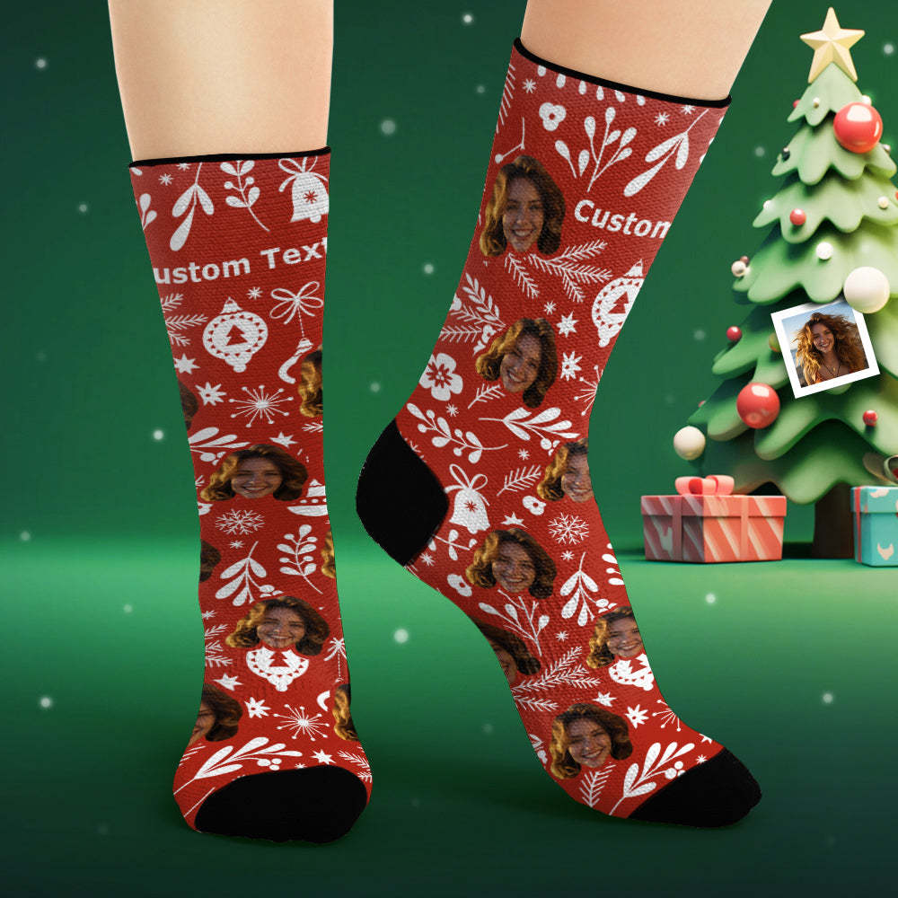 Custom Face Socks Personalized Photo Red Socks Christmas Gifts - FaceSocksUsa