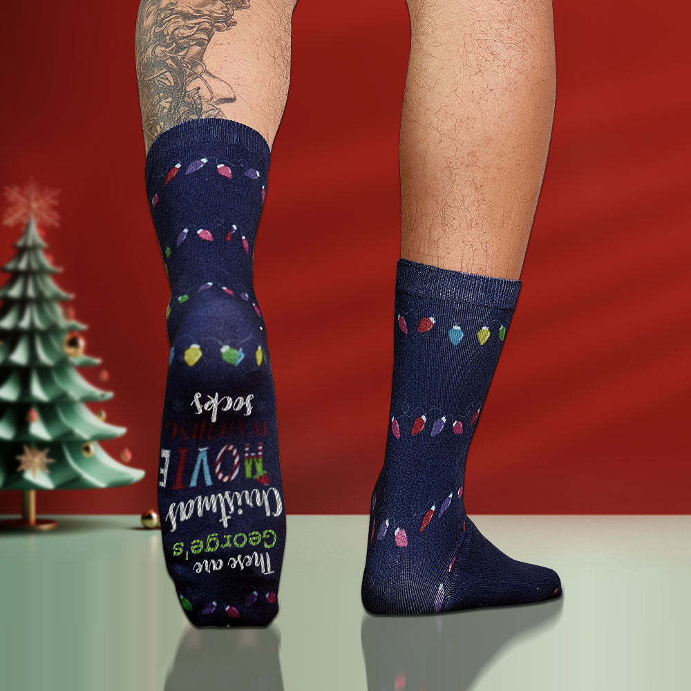 Custom Name Socks Personalized Christmas Light Socks Movies Watching Socks Merry Christmas	 - FaceSocksUSA