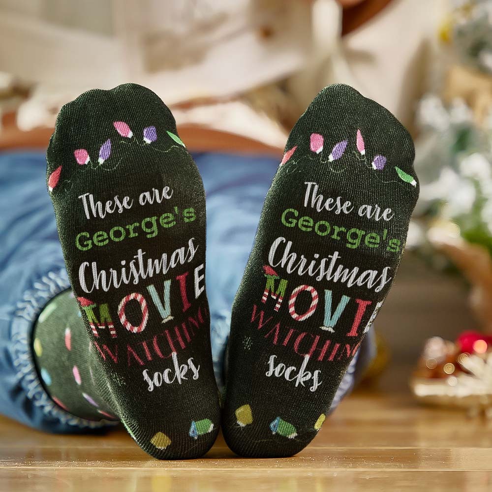 Custom Name Socks Personalized Christmas Light Socks Movies Watching Socks Merry Christmas	 - FaceSocksUSA
