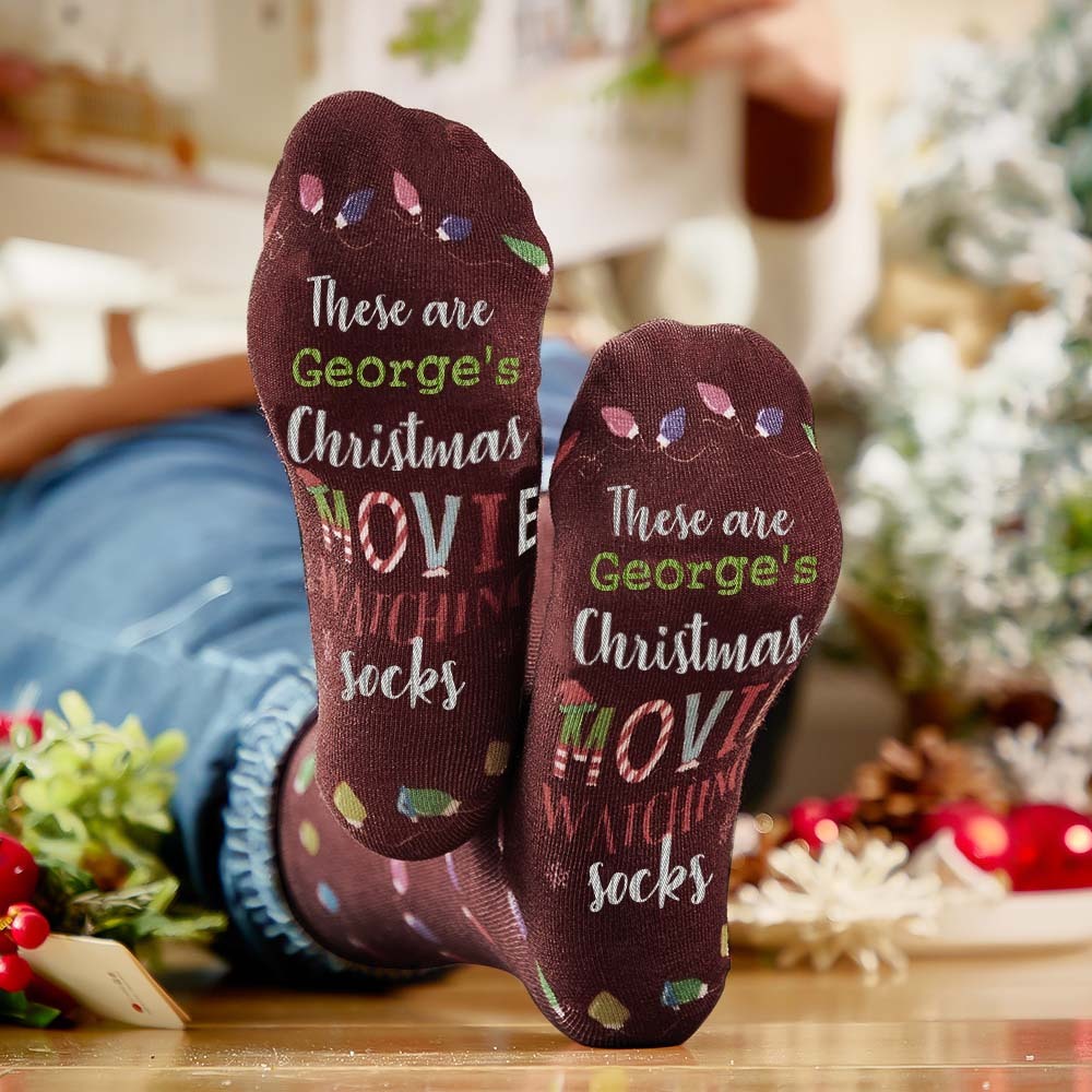Custom Name Socks Personalized Christmas Light Socks Movies Watching Socks Merry Christmas	 - FaceSocksUSA