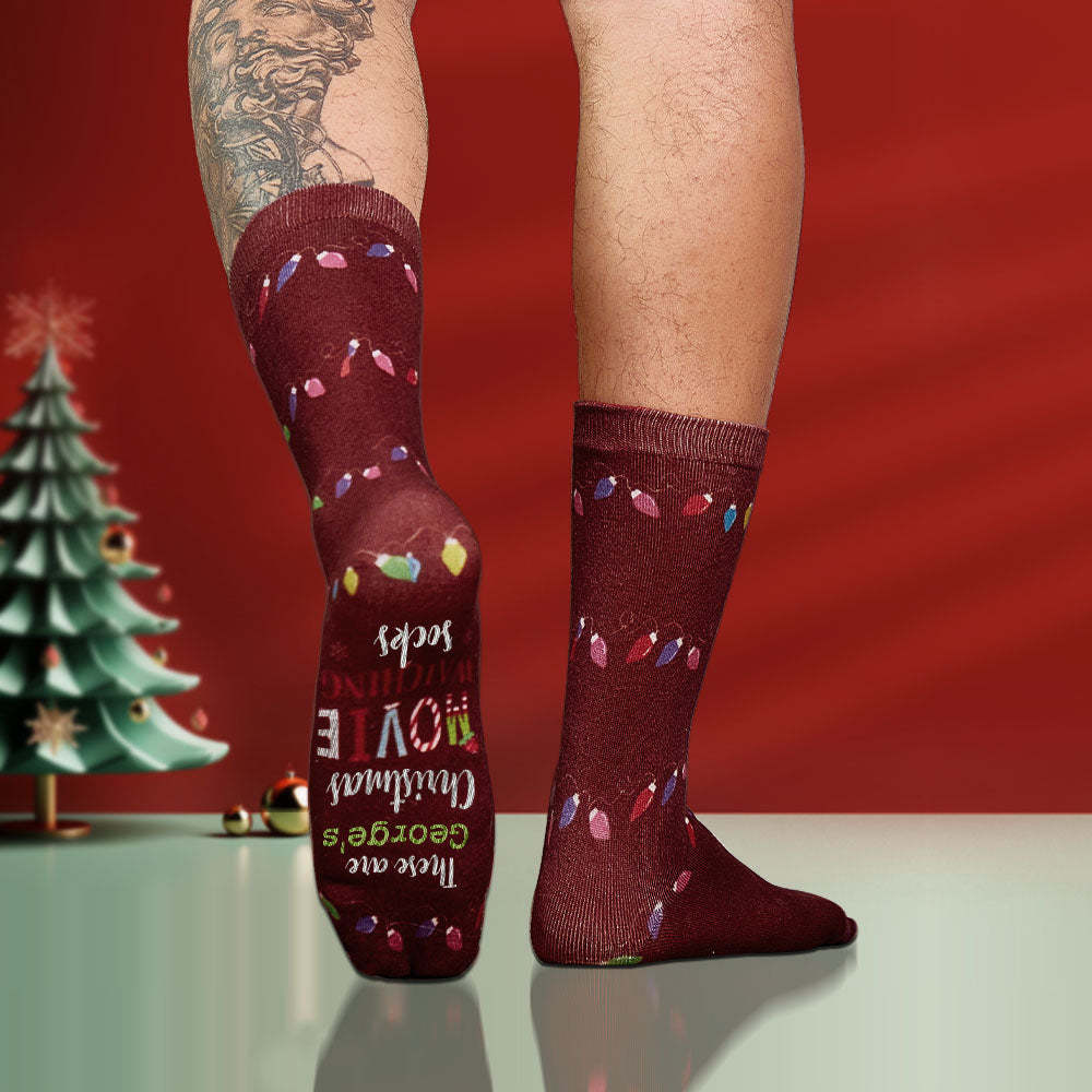 Custom Name Socks Personalized Christmas Light Socks Movies Watching Socks Merry Christmas	 - FaceSocksUSA