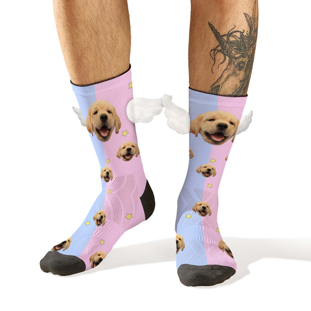 Custom Dog Face Socks Pink and Blue 3D Magnetic Wing Socks for Pet Lover - FaceSocksUSA