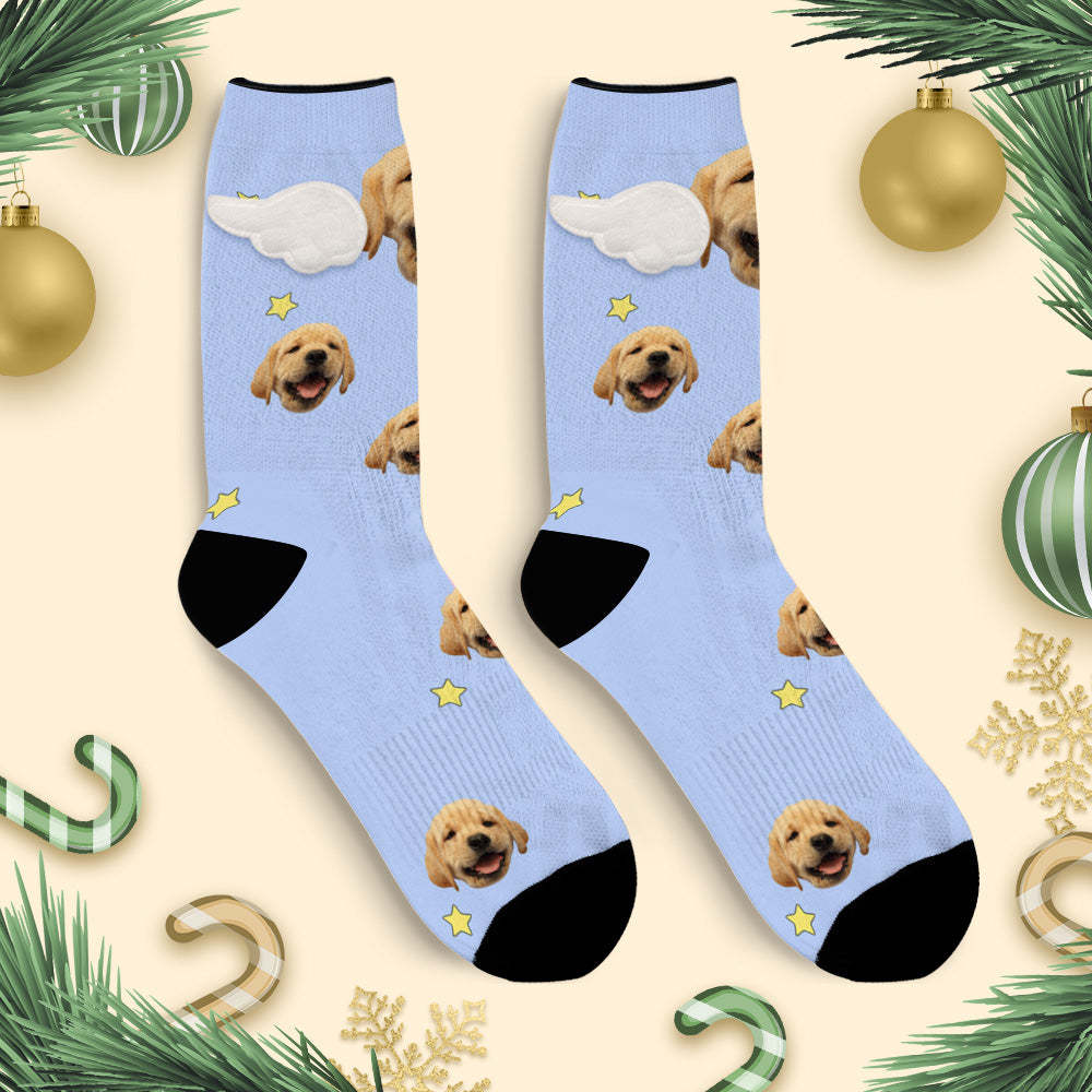 Custom Dog Face Socks Pink and Blue 3D Magnetic Wing Socks for Pet Lover - FaceSocksUSA