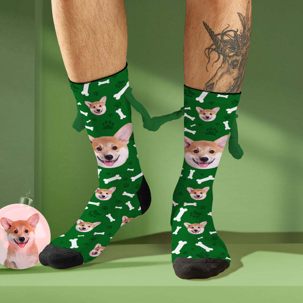 Custom Dog Face Socks Funny Doll Mid Tube Socks Magnetic Holding Hands Socks Christmas Gifts - FaceSocksUSA