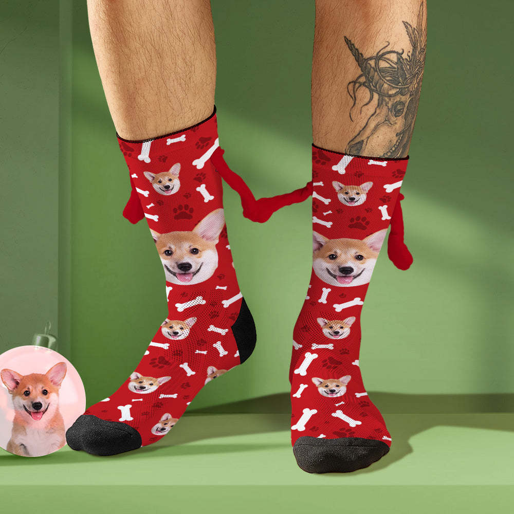 Custom Dog Face Socks Funny Doll Mid Tube Socks Magnetic Holding Hands Socks Christmas Gifts - FaceSocksUSA