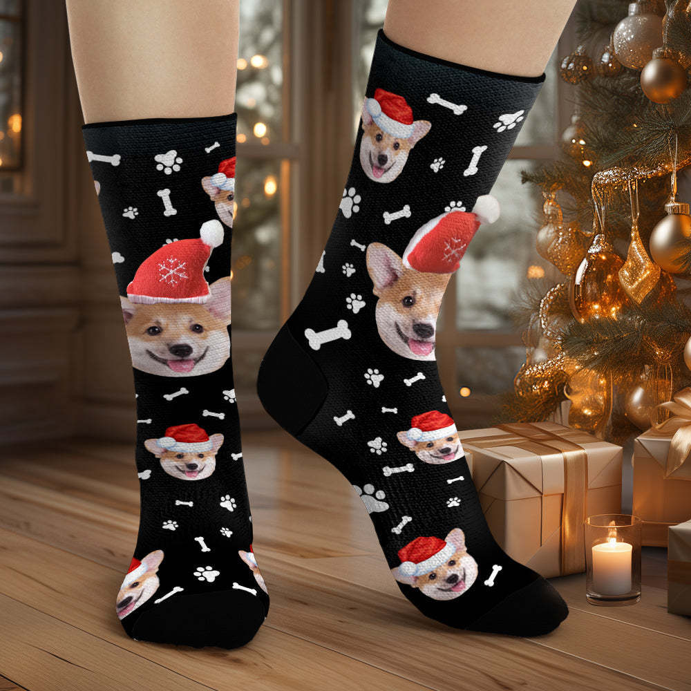 Custom Dog Face Socks Personalized 3D Santa Hat Socks Merry Christmas	 - FaceSocksUSA