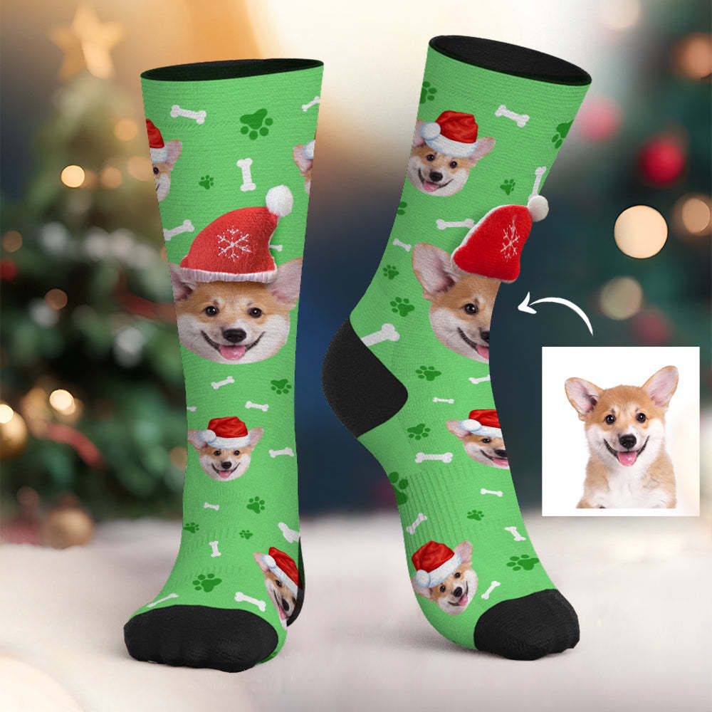 Custom Dog Face Socks Personalized 3D Santa Hat Socks Merry Christmas	 - FaceSocksUSA