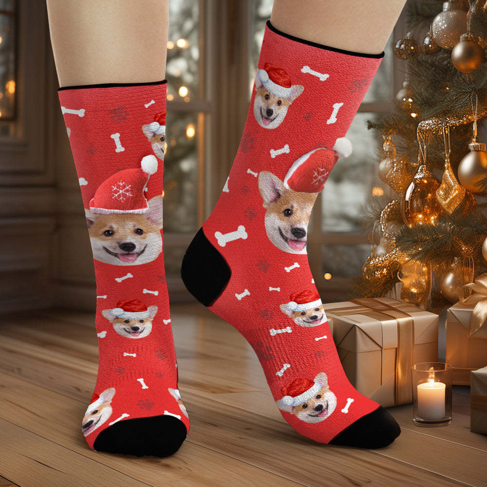 Custom Dog Face Socks Personalized 3D Santa Hat Socks Merry Christmas	 - FaceSocksUSA