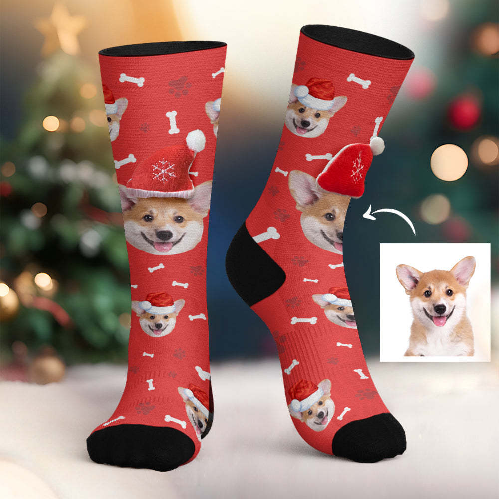 Custom Dog Face Socks Personalized 3D Santa Hat Socks Merry Christmas	 - FaceSocksUSA