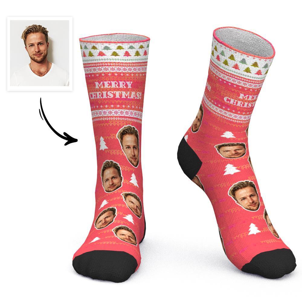 Custom Face Socks Personalized Photo Socks Christmas Gift Santa Socks Beautiful Christmas Tree - Merry Christmas - FaceSocksUSA