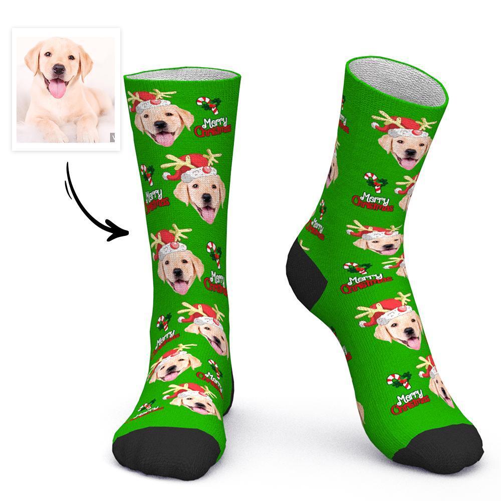 Custom Face Socks Personalized Photo Socks Christmas Gift Santa Socks - Merry Christmas Cut Dog - FaceSocksUSA