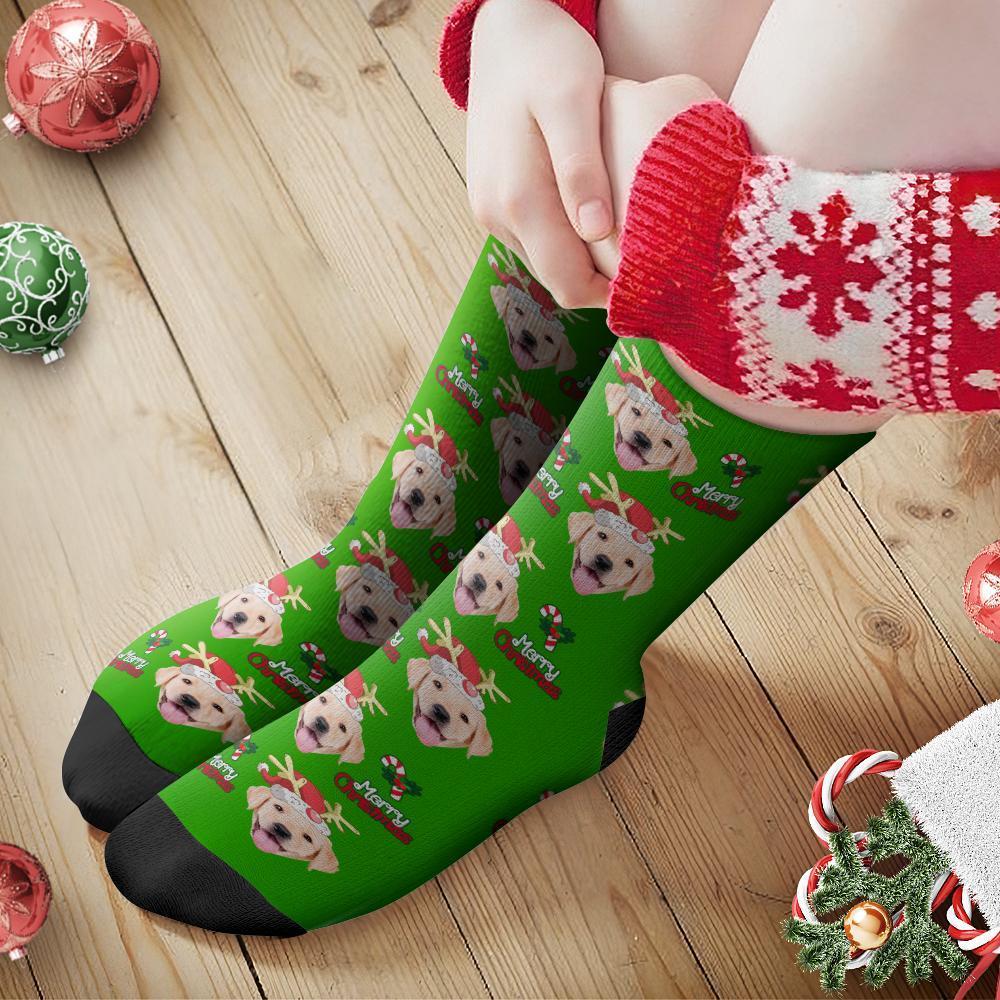 Custom Face Socks Personalized Photo Socks Christmas Gift Santa Socks - Merry Christmas Cut Dog - FaceSocksUSA