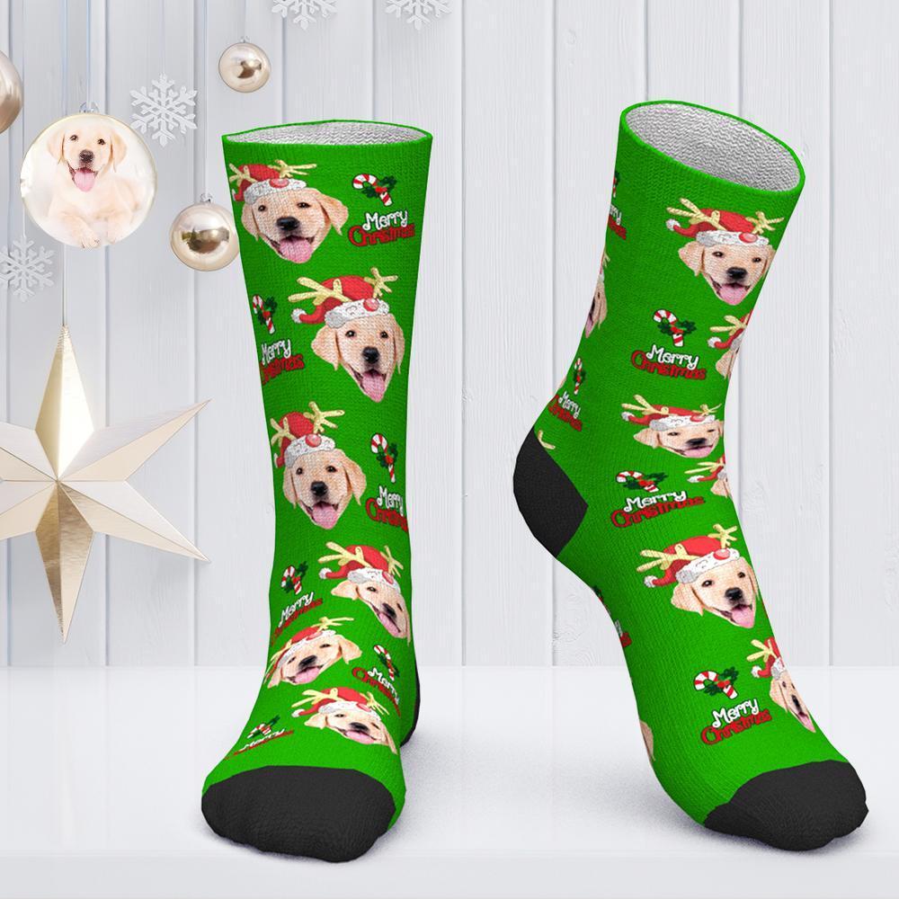 Custom Face Socks Personalized Photo Socks Christmas Gift Santa Socks - Merry Christmas Cut Dog - FaceSocksUSA