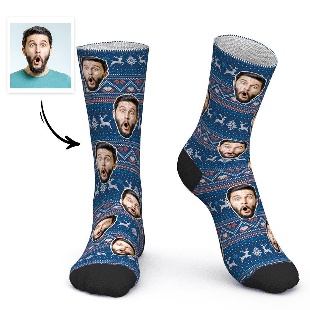 Custom Socks Personalized Photo Socks Christmas Socks Gift Santa Socks - Cute Elk - FaceSocksUSA