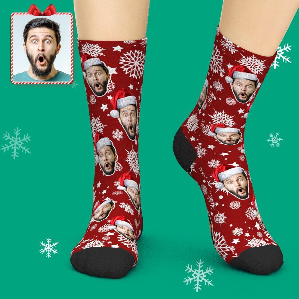 3D Preview Custom Face Socks Add Pictures Christmas Socks - Santa Hat - FaceSocksUSA