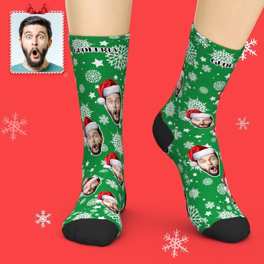 3D Preview Custom Face Socks Add Pictures Christmas Socks - Santa Hat - FaceSocksUSA