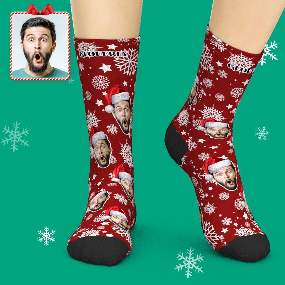 3D Preview Custom Face Socks Add Pictures Christmas Socks - Santa Hat - FaceSocksUSA