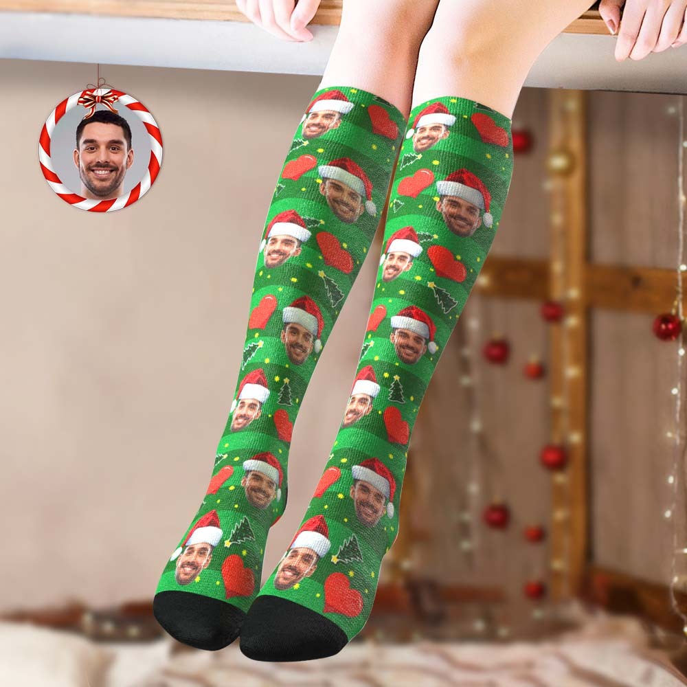Custom Knee High Socks Personalized Face Christmas Socks Red Love	 - FaceSocksUSA