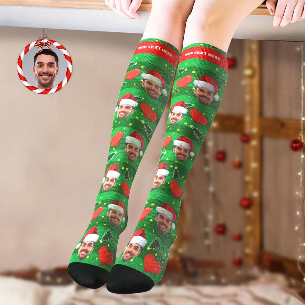 Custom Knee High Socks Personalized Face Christmas Socks Red Love	 - FaceSocksUSA