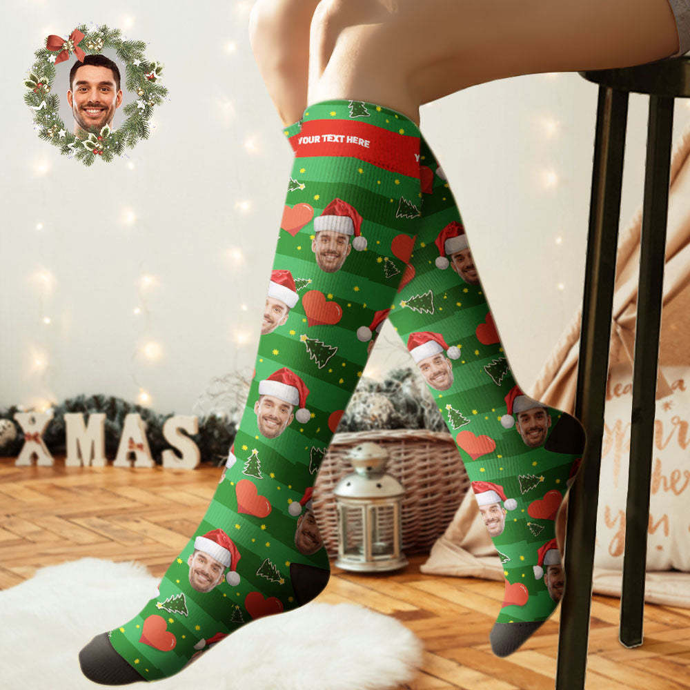 Custom Knee High Socks Personalized Face Christmas Socks Red Love	 - FaceSocksUSA