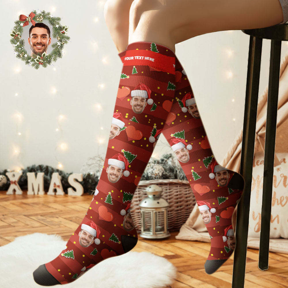 Custom Knee High Socks Personalized Face Christmas Socks Red Love	 - FaceSocksUSA