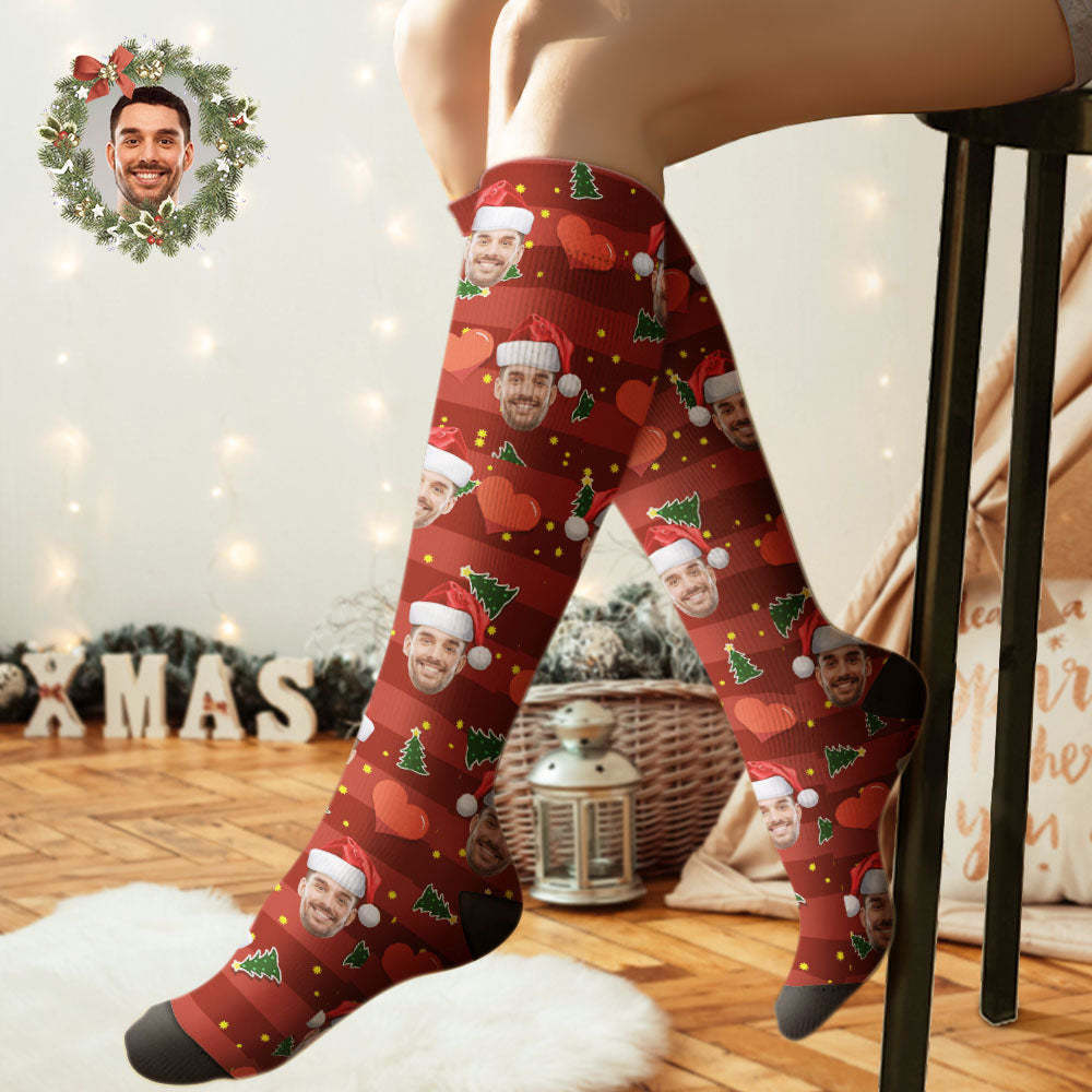 Custom Knee High Socks Personalized Face Christmas Socks Red Love	 - FaceSocksUSA