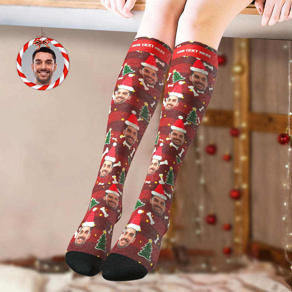 Custom Knee High Socks Personalized Face Christmas Socks Christmas Tree	 - FaceSocksUSA