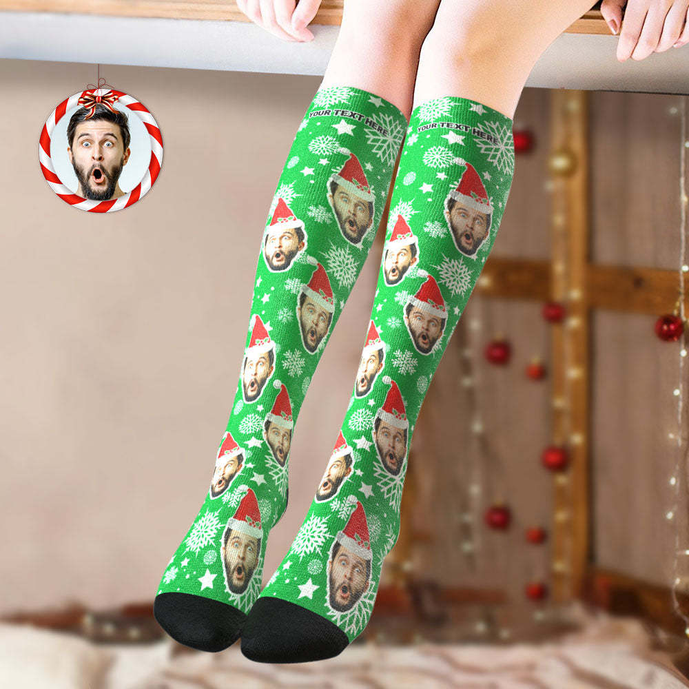 Custom Knee High Socks Personalized Face Christmas Socks Snowflake	 - FaceSocksUSA