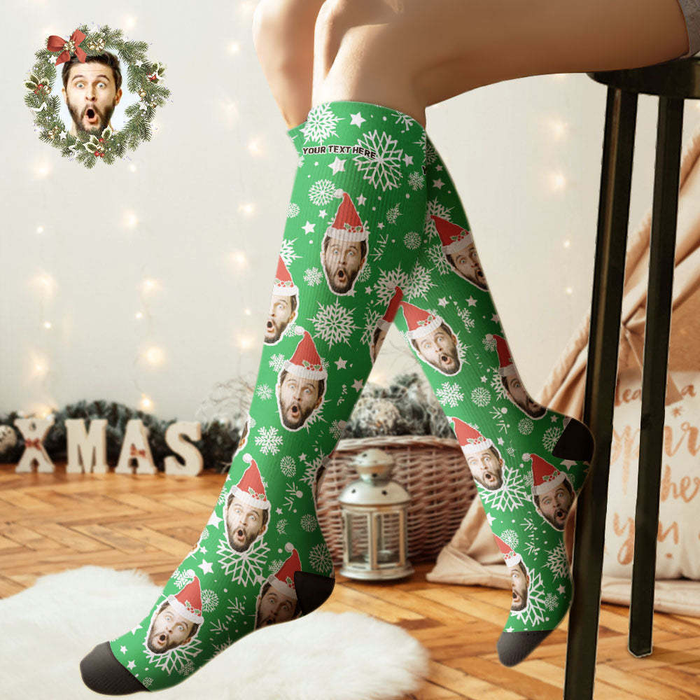 Custom Knee High Socks Personalized Face Christmas Socks Snowflake	 - FaceSocksUSA