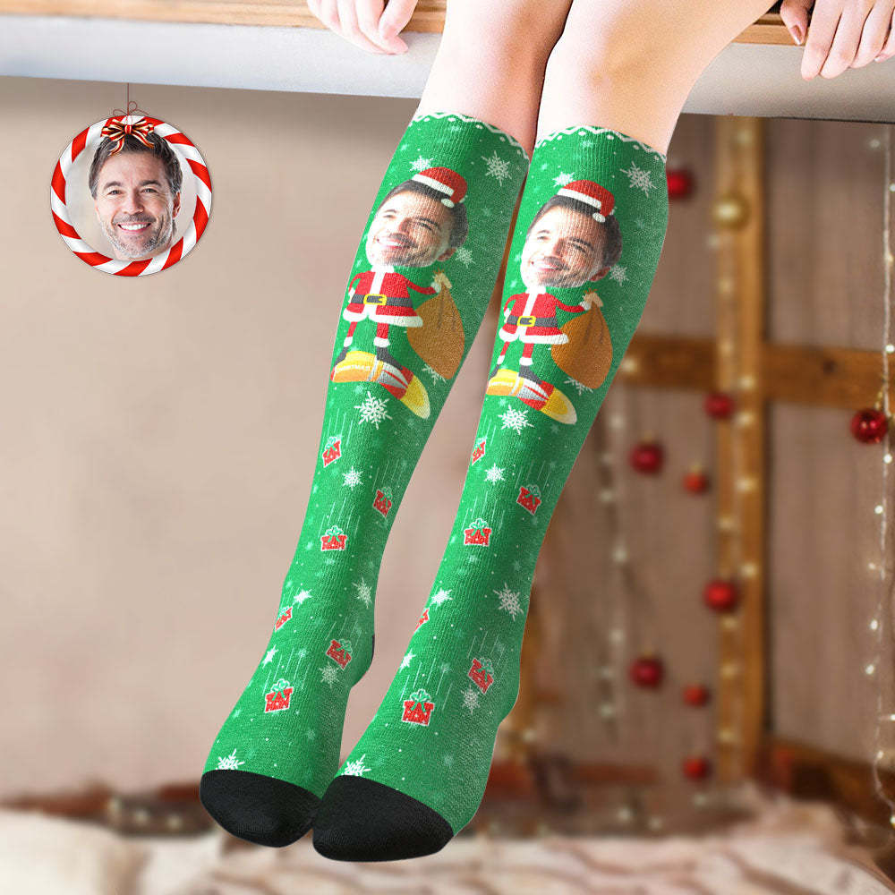 Custom Knee High Socks Personalized Big Face Christmas Socks Santa Claus	 - FaceSocksUSA