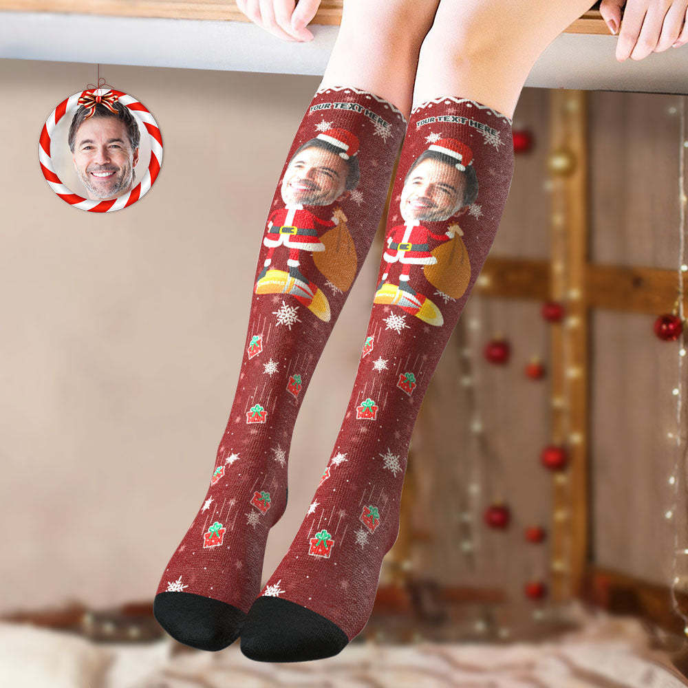 Custom Knee High Socks Personalized Big Face Christmas Socks Santa Claus	 - FaceSocksUSA