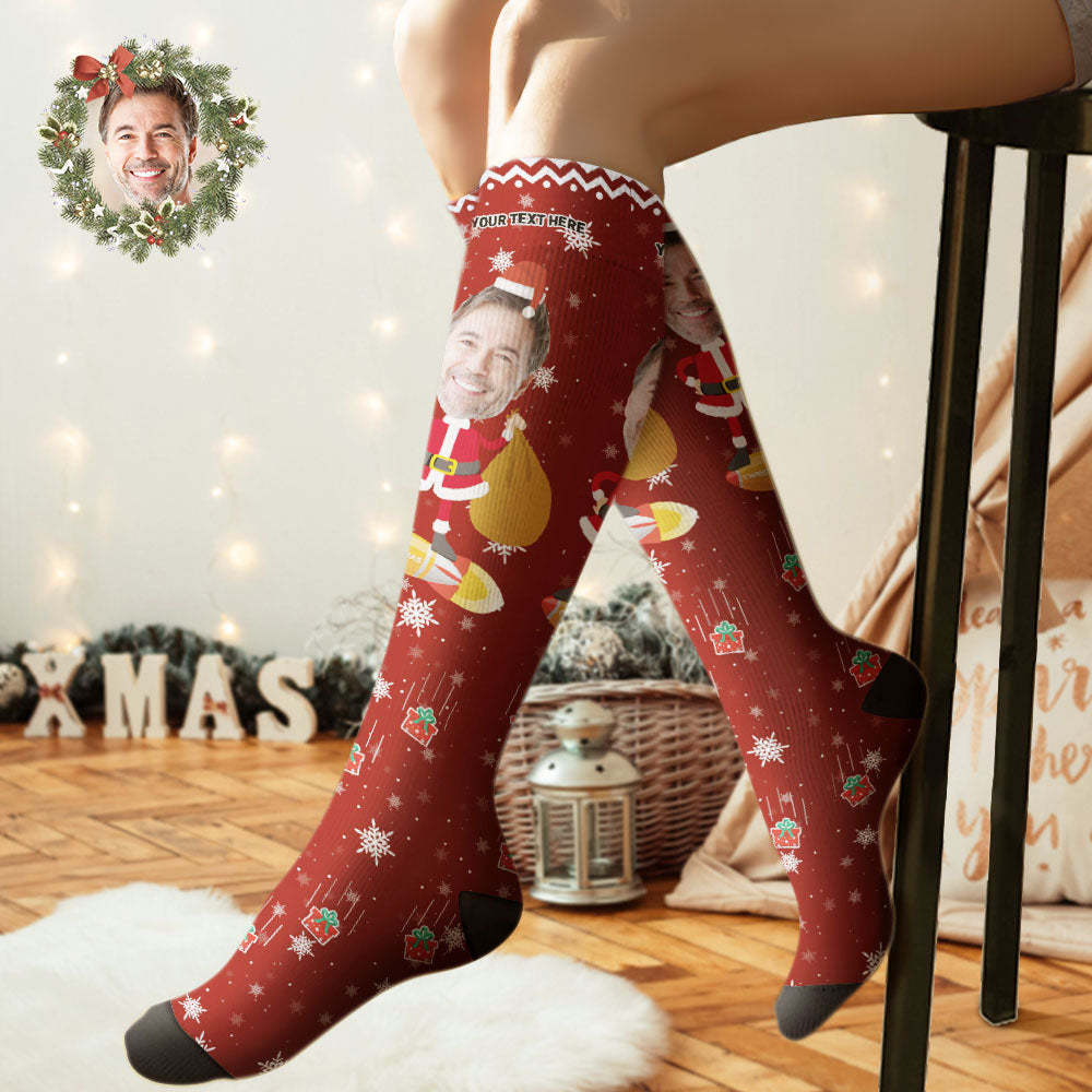 Custom Knee High Socks Personalized Big Face Christmas Socks Santa Claus	 - FaceSocksUSA