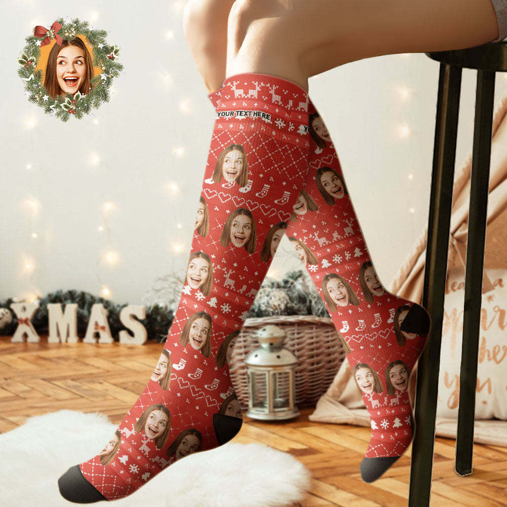 Custom Knee High Socks Personalized Face Christmas Socks Special Lines Add Pictrues - FaceSocksUSA