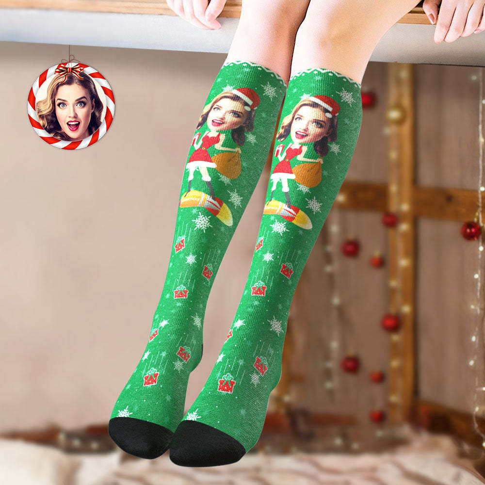Custom Knee High Socks Personalized Face Christmas Socks Pinup Girl	 - FaceSocksUSA