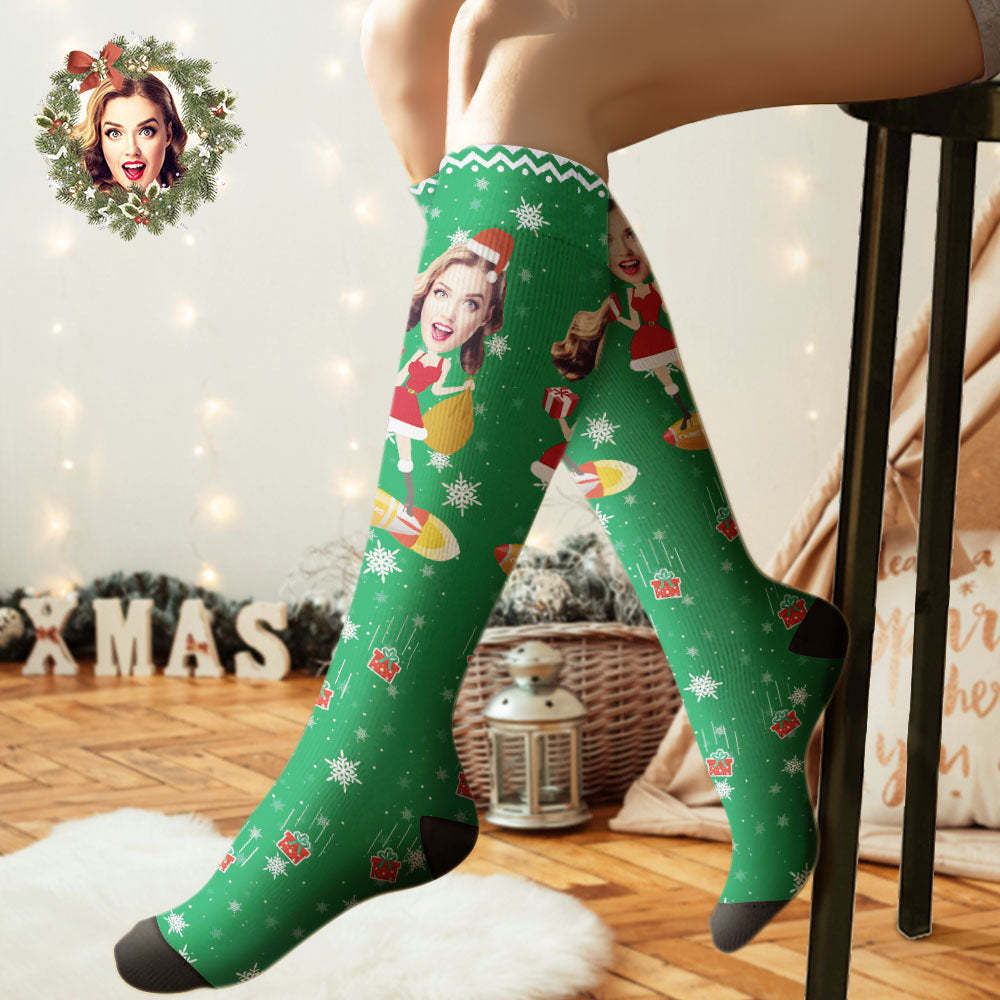 Custom Knee High Socks Personalized Face Christmas Socks Pinup Girl	 - FaceSocksUSA