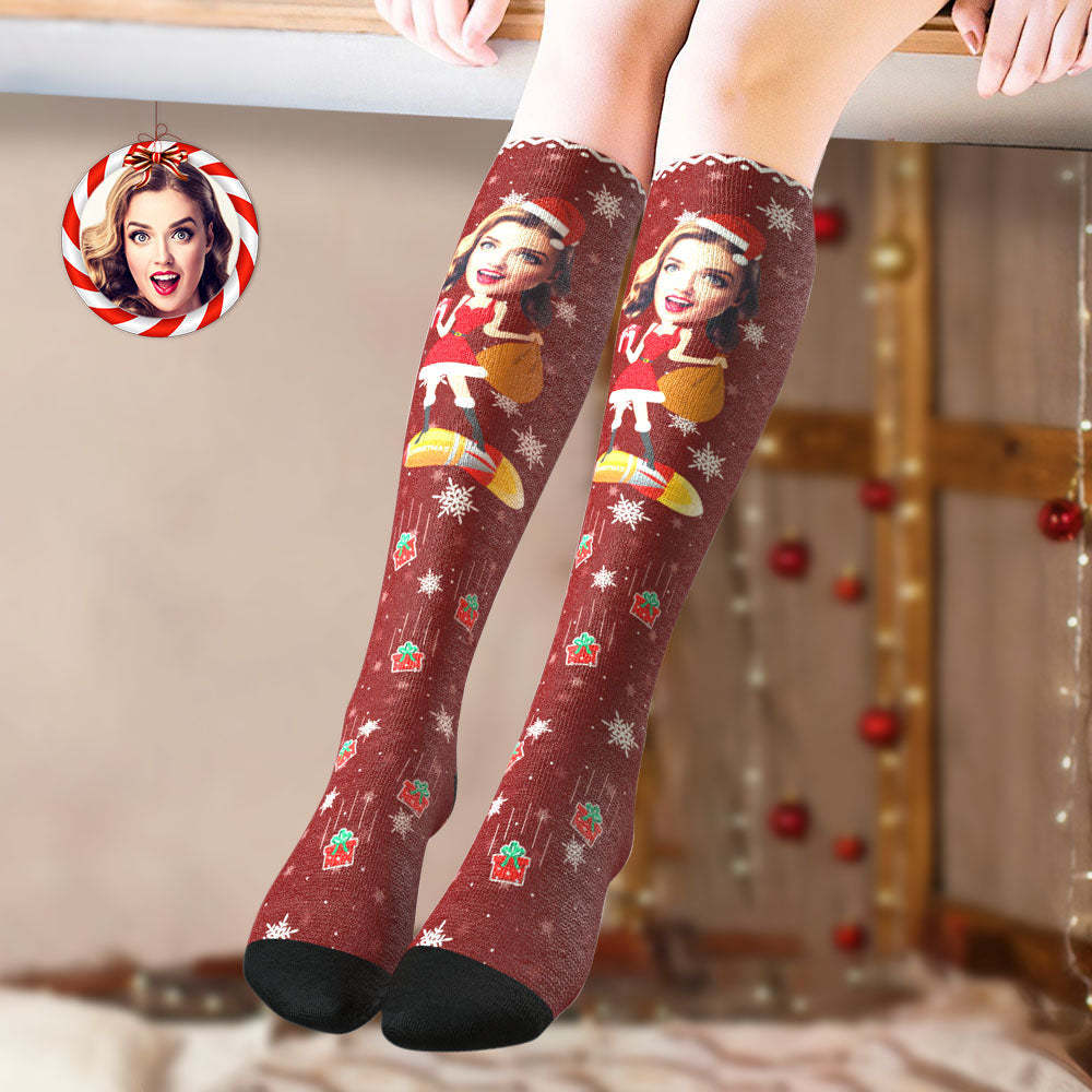 Custom Knee High Socks Personalized Face Christmas Socks Pinup Girl	 - FaceSocksUSA