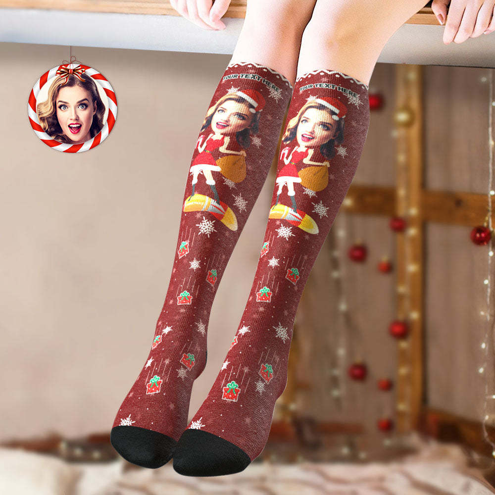 Custom Knee High Socks Personalized Face Christmas Socks Pinup Girl	 - FaceSocksUSA