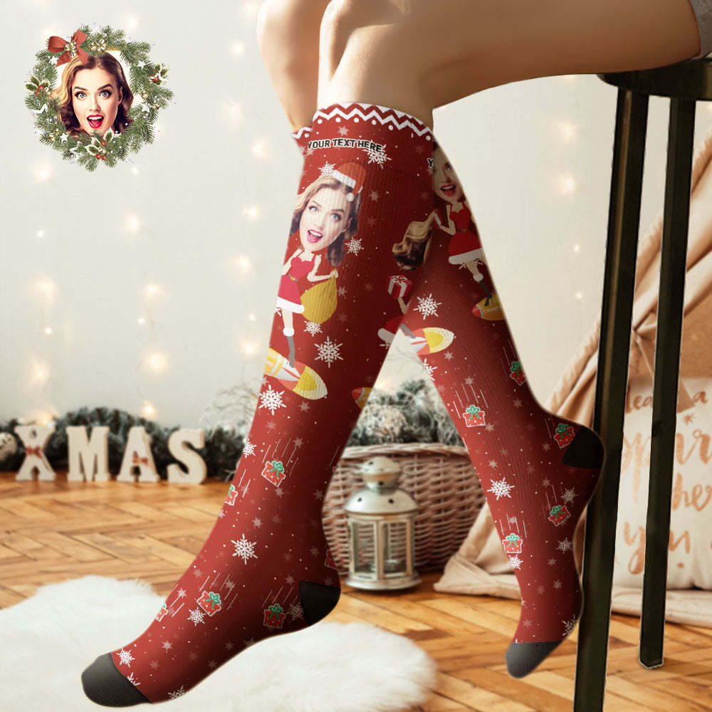 Custom Knee High Socks Personalized Face Christmas Socks Pinup Girl	 - FaceSocksUSA