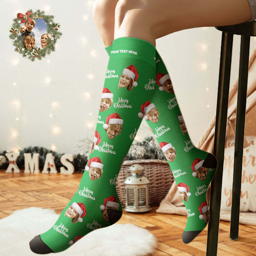 Custom Knee High Socks Personalized Face Socks Merry Christmas - FaceSocksUSA