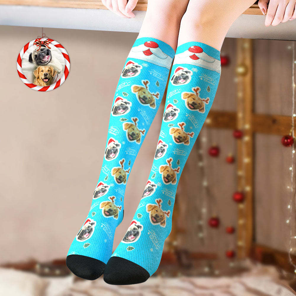 Custom Knee High Socks Personalized Face Socks Merry Christmas Dog Face for Pet Lover	 - FaceSocksUSA