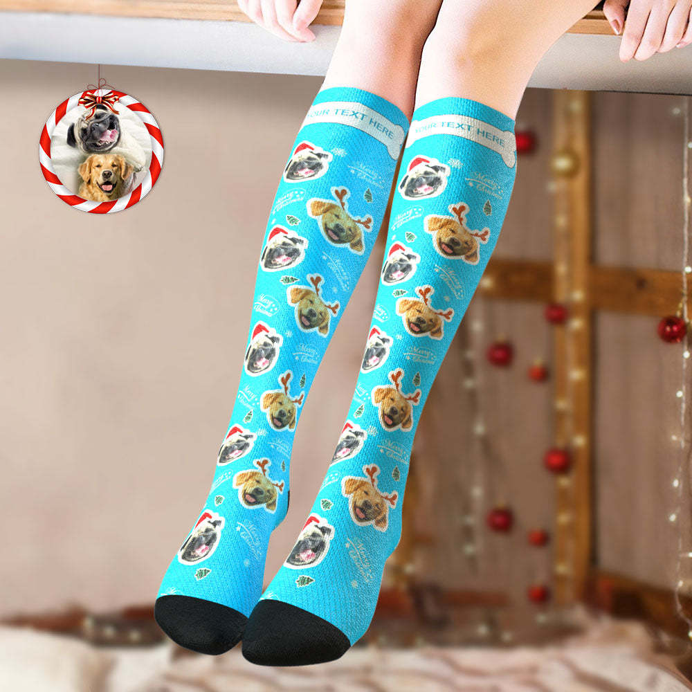 Custom Knee High Socks Personalized Face Socks Merry Christmas Dog Face for Pet Lover	 - FaceSocksUSA